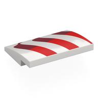 Brick Curved 4 × 3 × 2/3 No Studs with Red/Dark Red Wavy Flag Stripes print Weiß