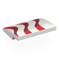 Brick Curved 4 × 3 × 2/3 No Studs with Red/Dark Red Wavy Flag Stripes print White