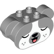 Duplo Brick 2 × 4 × 2 Rounded Ends with Floppy Ears and Dog Face with Closed Eyes Print Light Bluish Gray