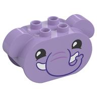 Duplo Brick 2 × 4 × 2 Rounded Ends with Floppy Ears and Elephant Face Print Lavendel