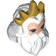 Mask, Hair and Beard, White Eyebrows, Light Nougat Face, Gold Crown Print (King Triton) Weiß