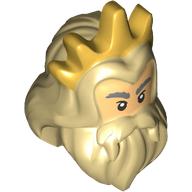 Mask, Hair and Beard, Dark Bluish Grey Eyebrows, Warm Tan Face, Black Eyes, Gold Crown Print (King Triton) Tan