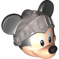 Minifig Head Special with Black Mouse Ears and Nose, Flat Silver Knight Helmet print (Mickey Mouse) Light Nougat