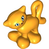 Duplo Animal Cat Standing Turned Head with Large Eyes with Eyelashes Print Bright Light Orange