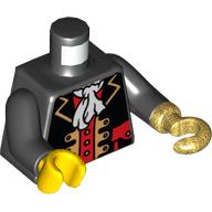 Torso Pirate Captain Jacket with White Ascot / '2012 The LEGO Store Alpharetta, GA' on Back Print, Black Arms, Yellow Hand Right, Pearl Gold Hook Left Black