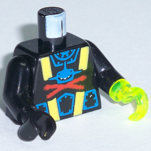 Torso Wetsuit with Blue Shark with Red X Print, Black Arms, Black Hand Right, Trans-Neon Green Hook Left Schwarz