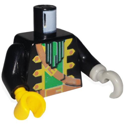 Torso Pirate Captain Jacket, Green Ascot and Undershirt, Brown Shoulder Strap and Belt Print, Black Arms, Yellow Hand Right, Light Gray Hook Left Schwarz