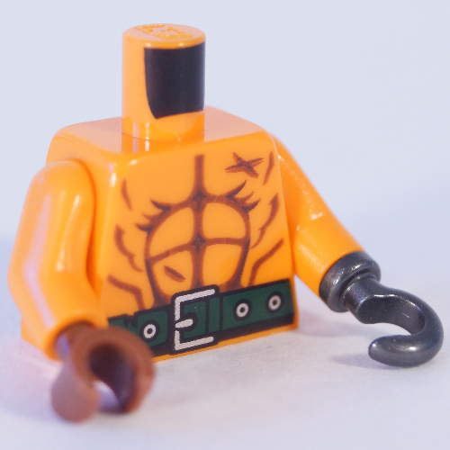 Torso Bare Chest with Muscle, Scars, Dark Green Belt on Front and Back Print, Orange Arms, Reddish Brown Right Hand, Pearl Titanium Left Hook Orange