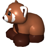 Duplo Animal Red Panda with White Ears, Muzzle, and Cheeks, Reddish Brown Feet Print Dark Orange