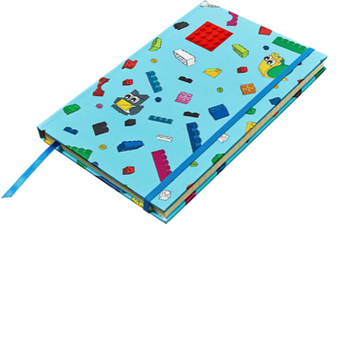 Notebook with Brick Images, Embedded Red 4 × 4 Plate, Blue Ribbon [No Color/Any Color]