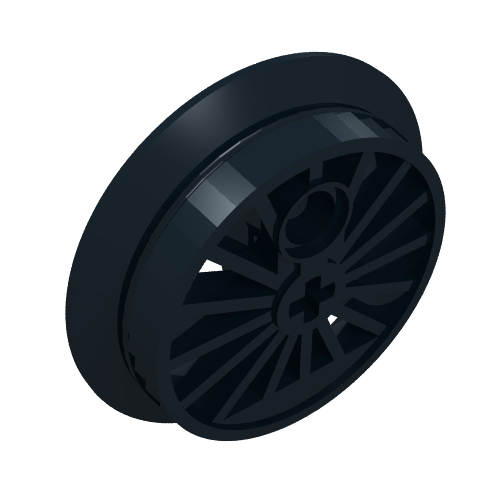 Train Wheel RC Train, Spoked with Technic Axle Hole and Counterweight, 37 mm diameter [Flanged Driver] Schwarz