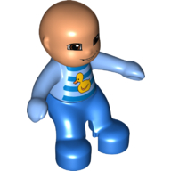 Duplo Figure Baby, Blue and Medium Blue Romper with Stripes and Yellow Duck Print Medium Blue