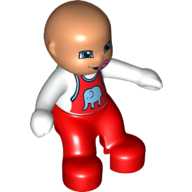 Duplo Figure Baby, Red Overalls with Elephant Print White