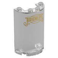 Cylinder Half 2 × 4 × 5 with 1 × 2 cutout with Gold Sign, 'BRICKLEYS' print Trans-Clear
