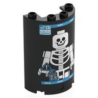 Cylinder Half 2 × 4 × 5 with 1 × 2 cutout with Medical X-Ray Screen, Minifig Skeleton print Black