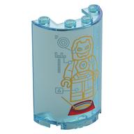 Cylinder Half 2 × 4 × 5 with 1 × 2 Cutout with Gold Hologram/Blueprint of Iron-Man print Trans-Light Blue