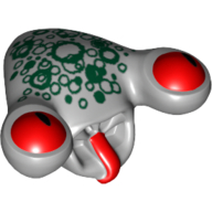 Minifig Head Special, Alien with Tongue and Red Eyes, Dark Green Scales Print (Squidman) Hellblaugrau