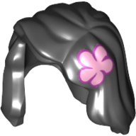 Hair Mid-Length with Part over Front of Right Shoulder and Pink Flower Print on Left Side Black