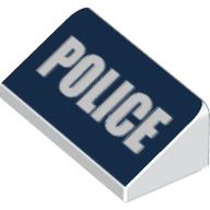 Brick Sloped 30° 1 × 2 × 2/3 with White 'POLICE' on Dark Blue Background Print