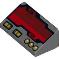 Brick Sloped 30° 1 × 2 × 2/3 with Dark Red Horizon Screen and Gold Switches and Buttons Print
