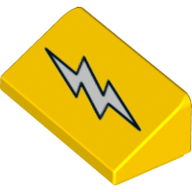 Brick Sloped 30° 1 × 2 × 2/3 with Lightning Bolt Print Gelb
