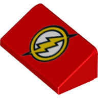 Brick Sloped 30° 1 × 2 × 2/3 with Flash Logo Print Red