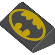 Brick Sloped 30° 1 × 2 × 2/3 with Batman Logo Print (Head Facing Narrow End of Slope) Schwarz