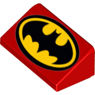 Brick Sloped 30° 1 × 2 × 2/3 with Batman Logo print Rot