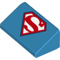 Brick Sloped 30° 1 × 2 × 2/3 with Stylized Red 'S' on White Background (Superman Logo) print Dunkelazur