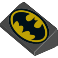 Brick Sloped 30° 1 × 2 × 2/3 with Batman Logo Black