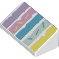 Brick Sloped 30° 1 × 2 × 2/3 with Bright Light Yellow, Light Aqua, Medium Azure, Dark Pink, Medium Lavender Lines print Weiß