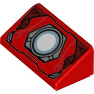 Brick Sloped 30° 1 × 2 × 2/3 with Iron Man Chest with Blue Reactor Print Rot