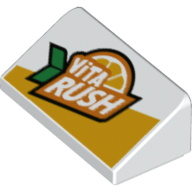 Brick Sloped 30° 1 × 2 × 2/3 with 'VITA RUSH' and Orange Slice Print White