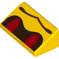 Brick Sloped 30° 1 × 2 × 2/3 with Red Eyes and Wavy Mouth (Buzzy Beetle Face) Print Gelb