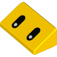 Brick Sloped 30° 1 × 2 × 2/3 with Oval Black Eyes Print Gelb