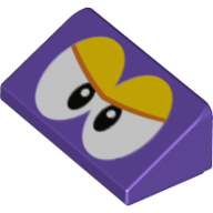 Brick Sloped 30° 1 × 2 × 2/3 with White Eyre, Bright Light Orange Eyelids print Dark Purple