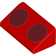 Brick Sloped 30° 1 × 2 × 2/3 with 2 Dark Red Circles print Red