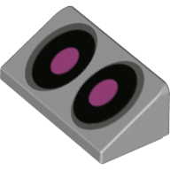 Brick Sloped 30° 1 × 2 × 2/3 with Black Eyes, Bright Pink Pupils print Hellblaugrau