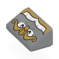 Brick Sloped 30° 1 × 2 × 2/3 with Eyes, White Teeth, Yellow Decorations print (Chef Bouche) Light Bluish Gray