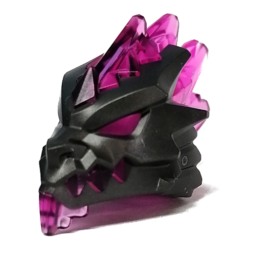 Minifig Head Special Dragon Helmet with Trans-Dark Pink Eyes, Teeth, Mohawk Mold Pattern Pearl Titanium