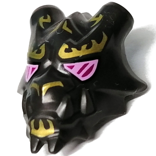 Headwear Accessory Mask Crystal King with Magenta Eyes, Yellow Flames Print Pearl Titanium