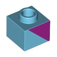 Plate 1 × 1 × 2/3 with Open Stud with Magenta Triangle print in Mittelazur