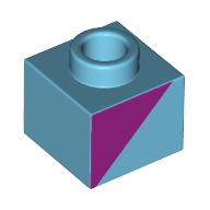Plate 1 × 1 × 2/3 with Open Stud with Magenta Triangle print Medium Azure