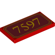 Tile 2 × 4 with Yellow '7597' and Fancy Outline Print Rot
