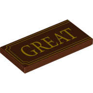 Tile 2 × 4 with Yellow 'GREAT' and Fancy Outline Print Reddish Brown