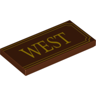 Tile 2 × 4 with Yellow 'WEST' and Fancy Outline Print Rotbraun