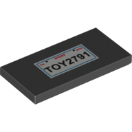 Tile 2 × 4 with White License Plate with 'TOY2791' Print Black