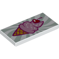 Tile 2 × 4 with Ice Cream Cone with Cherry on Sand Green Swirl Background Print Weiß