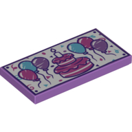 Tile 2 × 4 with Colored Birthday Cake and Balloons on White Background Print Mittellavendel