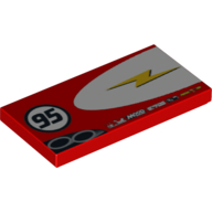 Tile 2 × 4 with Lightning Bolt in Half Ellipse and '95' Print Model Right Side Red
